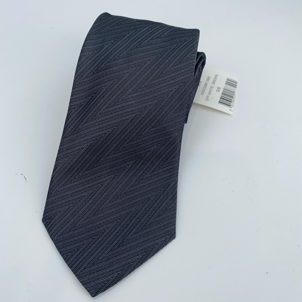 Eton Tie Mens One Size Off White Brown Silk Herringbone Necktie Made In Italy